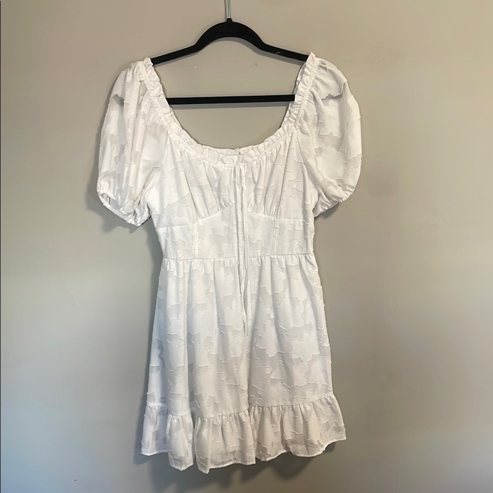 ALTAR’D STATE white puff sleeve dress - perfect for bridal shower!